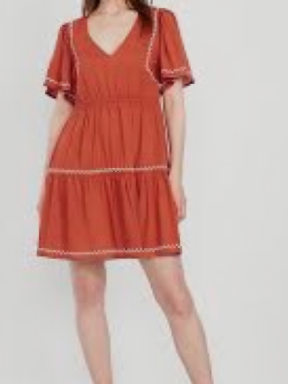Old Navy Rust V-Neck Tiered Short Dress with Trim